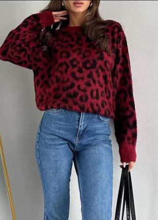 50% бавовна турецький теплий оверсайз пухнастий світер светр в леопардовий принт леопард