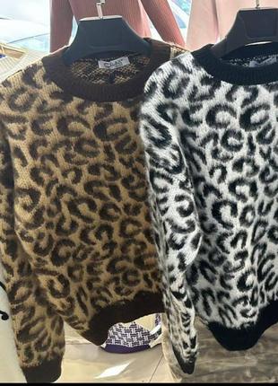 Турецький теплий оверсайз пухнастий світер светр в леопардовий принт леопард