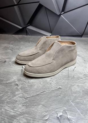 Ботинки зимние лоферы мужественные замшевые loro piana suede bezh! натуральная замша+мех! лоферы зимние мужские замшевые на меху!