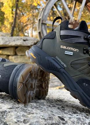 Зимние кожаные ботинки, кроссовки термо, salomon contagrip gore-tex olive