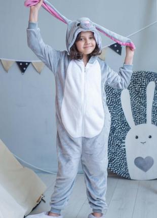 Піжама кігурумі дитяча  сірий кролик розмір 100см .110 см. 120 см. 130 см. 140 см.