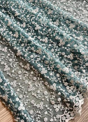 Тюль фатін сітка з вишивкою, омбре градієнт, висота 310 см, бірюзовий