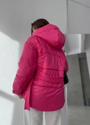 Идеальный базовый укороченный пуховик с поясом и капюшоном теплый дутый эко пух до -25 градусов7 фото