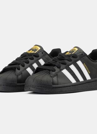 Кроссовки adidas superstar black white gold