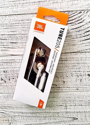 Вакуумні навушники jbl tune 205 золоті оригінал