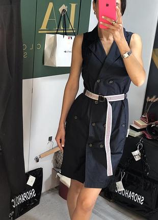 Стильное деловое сарафан синее платье деловая синяя