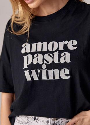 Жіноча футболка oversize з написом amore pasta wine4 фото