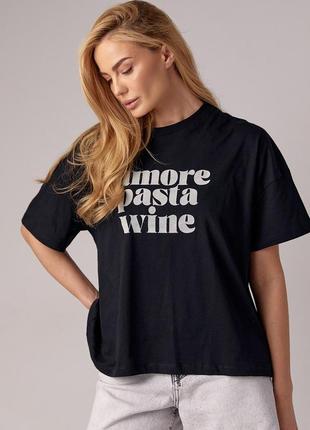 Жіноча футболка oversize з написом amore pasta wine3 фото