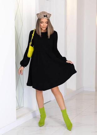 Платье короткое мини теплая вязка вязаное базовое длинное рукава приталенное женское демис...