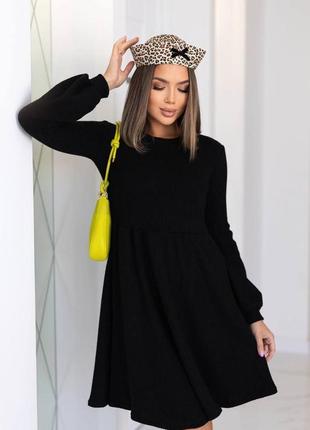 Платье короткое мини теплая вязка вязаное базовое длинное рукава приталенное женское демис...