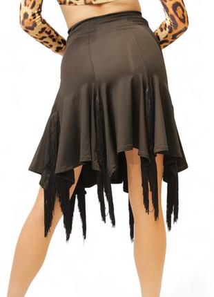Трикотажна спідниця чорна torn black з бахромою
