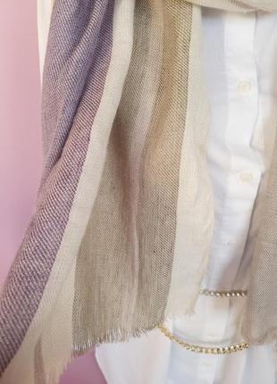 Шарф-палантин женский весна-осень в серо-фиолетовые полосы без бренду 172х70 см молочный6 фото
