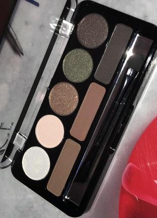 Набір тіней для повік очей і брів lcf pallete eyeshadow eyebrow 7 палетка тіні сатинові блискучі сяючі коричневі білі з пензликом пензлем