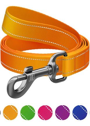 Повідець для собак нейлоновий waudog nylon mono, світловідбивний, s, ш 15 мм, дов 200 см, помаранчевий