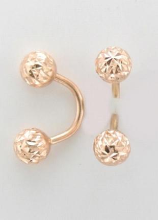 Сережки-шары из красного золота с алмазной гранью, сережки шарики, джекеты вага 1,06 г
