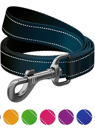 Повідець для собак нейлоновий waudog nylon mono, світловідбивний, m, ш 20 мм, дов 200 см, чорний