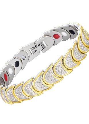 Магнитный браслет с германием silver gold  20,5 см