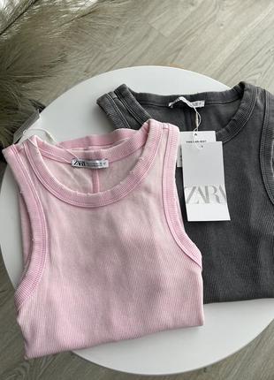 Варенная майка zara/варенная футболка с окантовкой в рубчик/ 3253/310