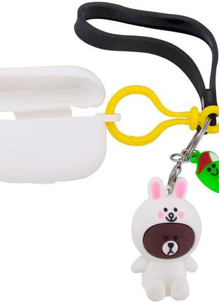 Силиконовый футляр cute charm для наушников airpods pro медведь в костюме / белый