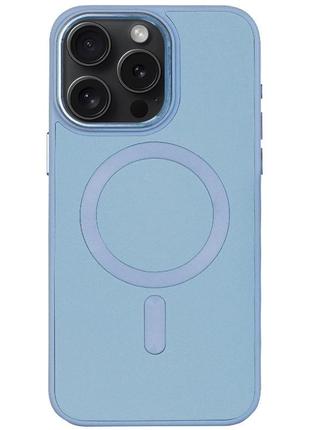 Кожаный чехол bonbon leather metal style with magsafe для apple iphone 13 pro max (6.7") голубой / mist blue
