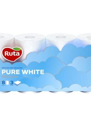 Туалетная бумага ruta pure white 3 слоя 8 рулонов (4820023747555)>>> задайте вопрос по товару в чате prom или