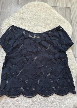 Топ мереживний напівпрозорий чорний футболка