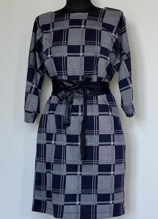 Сукня сіро-синя в клітинку з поясом s/м les femme