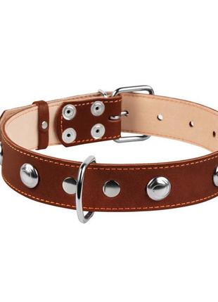 Ошейник collar для собак двойной с украшениями кожаный коричневый размера l (4820082496586)