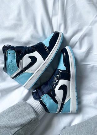 Мужские кроссовки nike air jordan 1 retro high unc "patent blue"