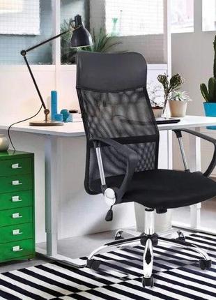 Крісло комп'ютерне, офісне з еко-шкіри з ергономічною сіткою, польща (black)