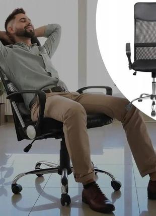 Крісло комп'ютерне, офісне з еко-шкіри з ергономічною сіткою, польща (black)