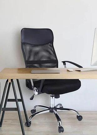 Крісло комп'ютерне, офісне з еко-шкіри з ергономічною сіткою, польща (black)