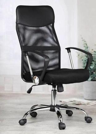 Крісло комп'ютерне, офісне з еко-шкіри з ергономічною сіткою, польща (black)