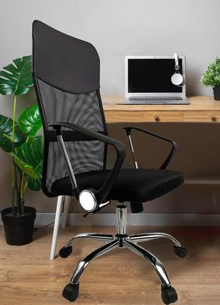 Крісло комп'ютерне, офісне з еко-шкіри з ергономічною сіткою, польща (black)