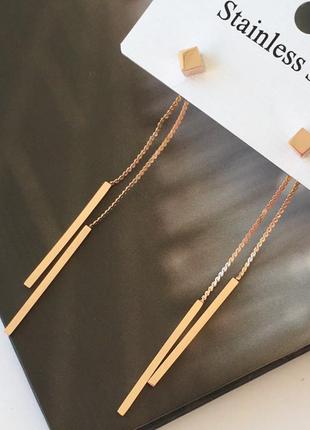 Сережки с кубиками з медичного золота stainless steel, xuping позолочені