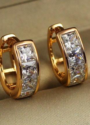 Сережки xuping jewelry великі квадратні камені 1.5 см золотисті