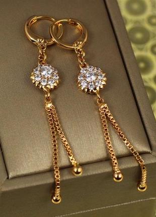 Серьги подвески xuping jewelry лучики солнца 6,2 см золотистые1 фото