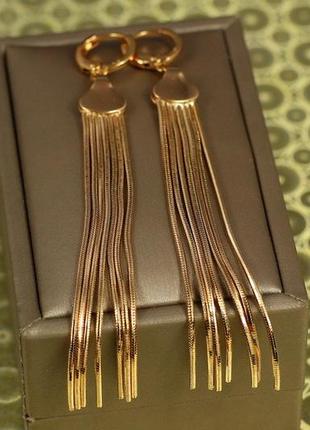 Сережки xuping jewelry підвіски позначки сім блискучих променів 8,5 см золотисті