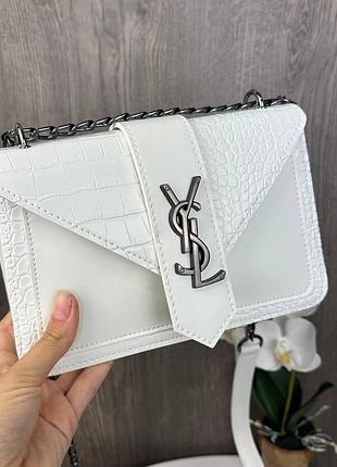 Женская мини сумочка клатч рептилия ysl черная белая с никелем