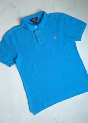🌿1+1=3 брендовая насыщенно-голубая футболка поло ralph lauren на мальчика 10 - 12 лет6 фото