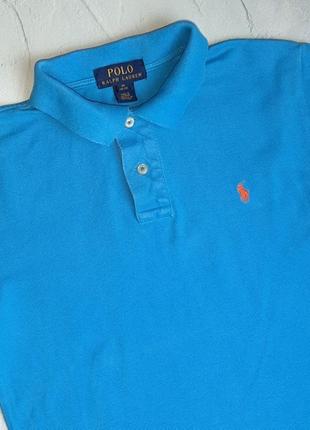 🌿1+1=3 брендовая насыщенно-голубая футболка поло ralph lauren на мальчика 10 - 12 лет3 фото