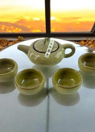 Сервиз керамический оливковый (чайник - 120 мл чашка 40 мл.)(22х4х8 см)