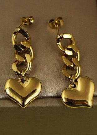Серьги гвоздики  xuping jewelry сердечко на цепочке 2,5 см лимонное золото