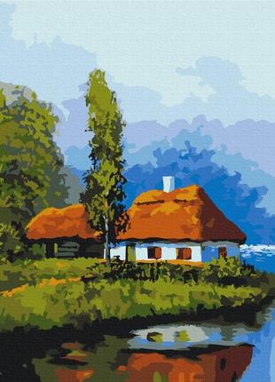 Преміум картина за номерами brushme 40x50см "хатинка біля озера" pbs53152