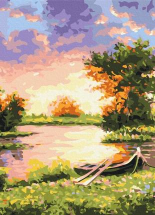 Преміум картина за номерами brushme 40x50см "захід на озері" pbs9923