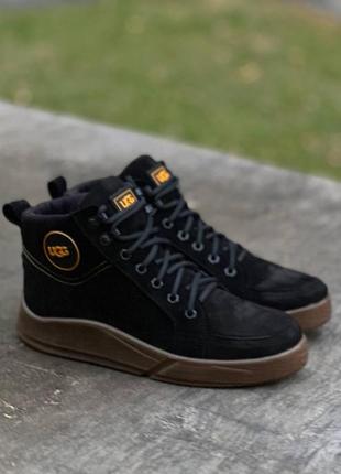 Зимние ботинки ugg черные тактические для зимних прогулок из натуральной кожи и шерсти ve-33