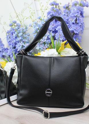Женская стильная и качественная сумка мешок из эко кожи черная