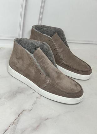 Жіночі замшеві черевики лофери зимові бежеві натуральна шкіра замша в наявності 42р на замовлення 36-43р