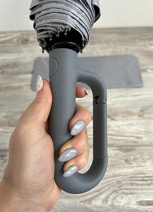 Зонт ручка-карабин, автомат, водоотталкивающий, черный, серый, мужской, женский.