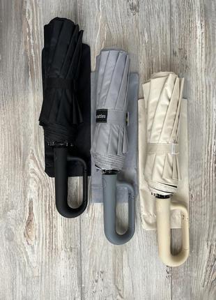 Зонт ручка-карабин, автомат, водоотталкивающий, черный, серый, мужской, женский.